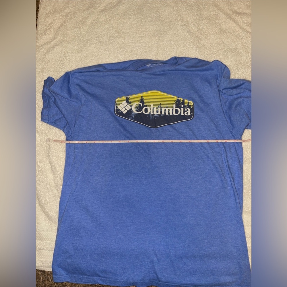 Columbia T Shirt Mens Large Blue Tee, Short Sleeve Crew Neck Big Logo Outdoor - Picture 6 of 8